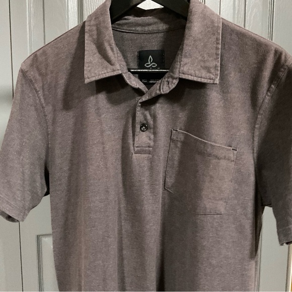 Prana XL Marco Polo Shirt Grey Short Sleeve Pocket Cotton Blend Size Med - Picture 4 of 9